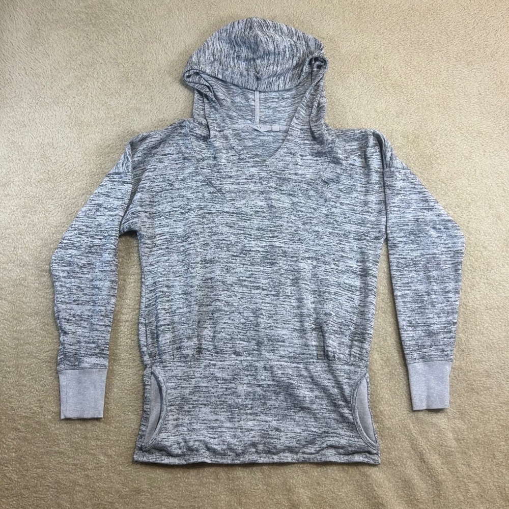 Athleta Heather Gray V Neck Hoodie Long Sleeve Pullover Sweatshirt Womens Small